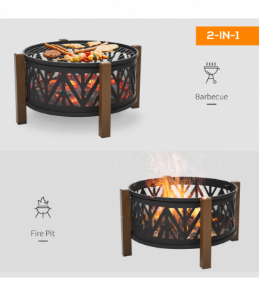 2-in-1 Outdoor Fire Pit Bowl with BBQ Grill Grate 30" Spark Screen Cover