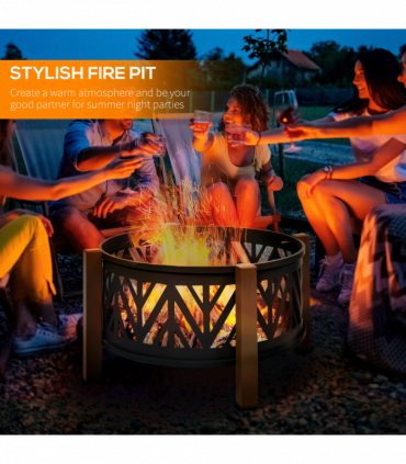 2-in-1 Outdoor Fire Pit Bowl with BBQ Grill Grate 30" Spark Screen Cover