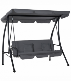 2-in-1 Patio Swing Chair Lounger 3 Seater Hammock Bed Dark Grey Cushion