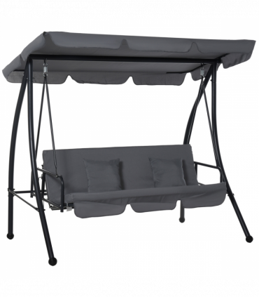 2-in-1 Patio Swing Chair Lounger 3 Seater Hammock Bed Dark Grey Cushion