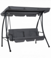 2-in-1 Patio Swing Chair Lounger 3 Seater Hammock Bed Dark Grey Cushion