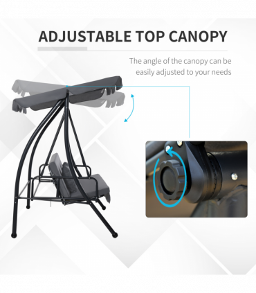 2-in-1 Patio Swing Chair Lounger 3 Seater Hammock Bed Dark Grey Cushion