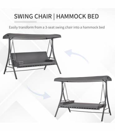 Garden Swing Chair 3 Seater Hammock Bed Adjustable Canopy Grey 234cm x 132cm