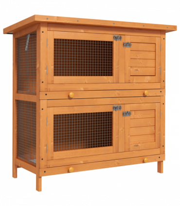 Rabbit Hutch 2-tier Wooden Bunnies House Outdoor Shelter Natural Wood Finish