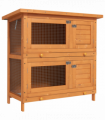 Rabbit Hutch 2-tier Wooden Bunnies House Outdoor Shelter Natural Wood Finish