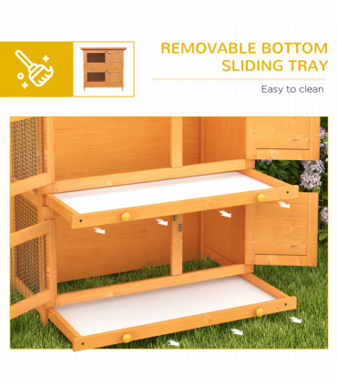 Rabbit Hutch 2-tier Wooden Bunnies House Outdoor Shelter Natural Wood Finish