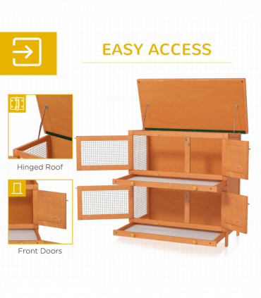 Rabbit Hutch 2-tier Wooden Bunnies House Outdoor Shelter Natural Wood Finish