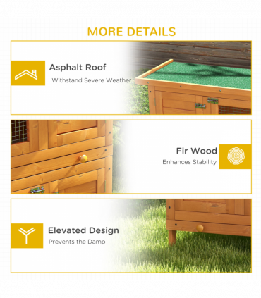 Rabbit Hutch 2-tier Wooden Bunnies House Outdoor Shelter Natural Wood Finish