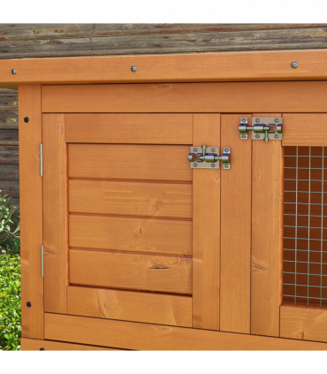 Rabbit Hutch 2-tier Wooden Bunnies House Outdoor Shelter Natural Wood Finish