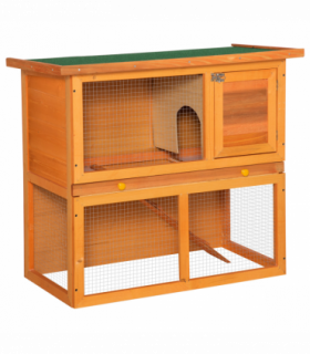 2-tier Rabbit Hutch Small Animal Wooden Vintage Yellow Green 90L x 45W x 80H cm