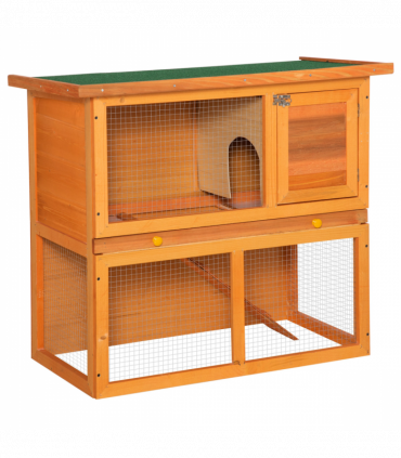 2-tier Rabbit Hutch Small Animal Wooden Vintage Yellow Green 90L x 45W x 80H cm