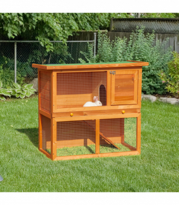 2-tier Rabbit Hutch Small Animal Wooden Vintage Yellow Green 90L x 45W x 80H cm