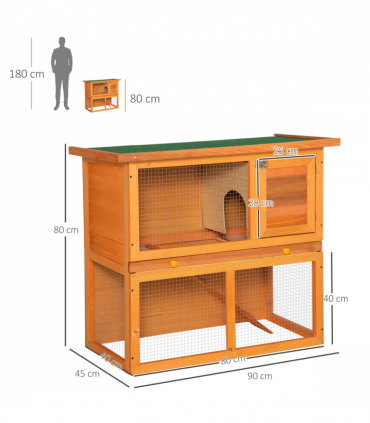 2-tier Rabbit Hutch Small Animal Wooden Vintage Yellow Green 90L x 45W x 80H cm