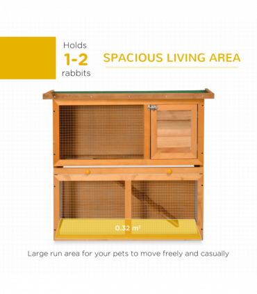 2-tier Rabbit Hutch Small Animal Wooden Vintage Yellow Green 90L x 45W x 80H cm