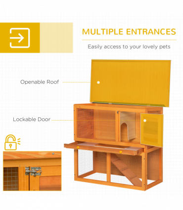 2-tier Rabbit Hutch Small Animal Wooden Vintage Yellow Green 90L x 45W x 80H cm