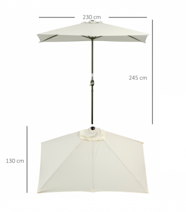 Garden Balcony Half Round Umbrella Metal Parasol Beige 230L x 130W x 245H cm