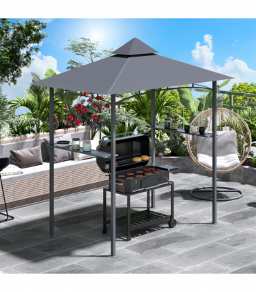 2.5M 8ft New Double-Tier BBQ Gazebo Grill Canopy Barbecue Grey