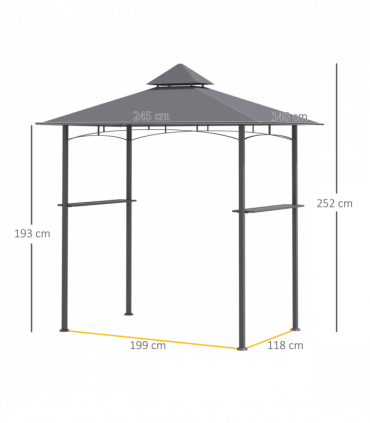 2.5M 8ft New Double-Tier BBQ Gazebo Grill Canopy Barbecue Grey