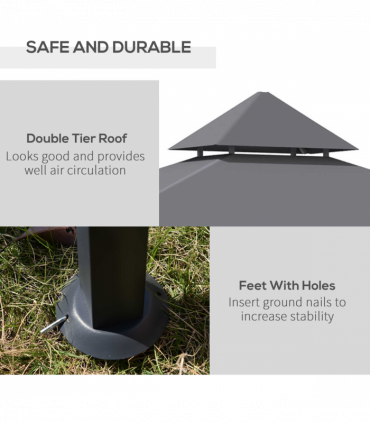2.5M 8ft New Double-Tier BBQ Gazebo Grill Canopy Barbecue Grey