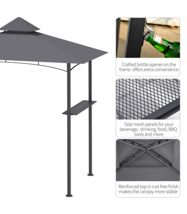 2.5M 8ft New Double-Tier BBQ Gazebo Grill Canopy Barbecue Grey