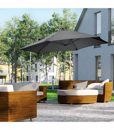 2.5M Garden Cantilever Parasol W/ 360 Rotation and Cross Base, Dark Grey