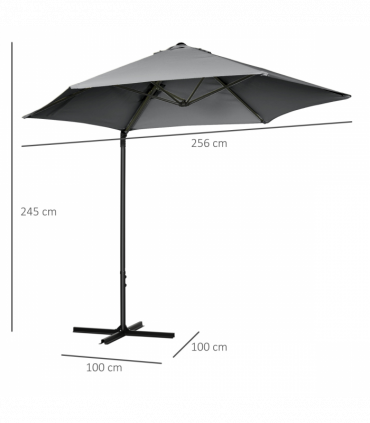 2.5M Garden Cantilever Parasol W/ 360 Rotation and Cross Base, Dark Grey