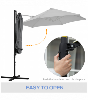 2.5M Garden Cantilever Parasol W/ 360 Rotation and Cross Base, Dark Grey