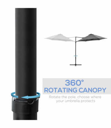 2.5M Garden Cantilever Parasol W/ 360 Rotation and Cross Base, Dark Grey