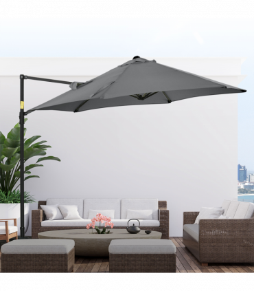 2.5M Garden Cantilever Parasol W/ 360 Rotation and Cross Base, Dark Grey
