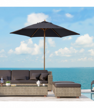 Wood Black 2.5m x 2.3m Garden Parasol Sun Shade Patio Outdoor Wooden Umbrella