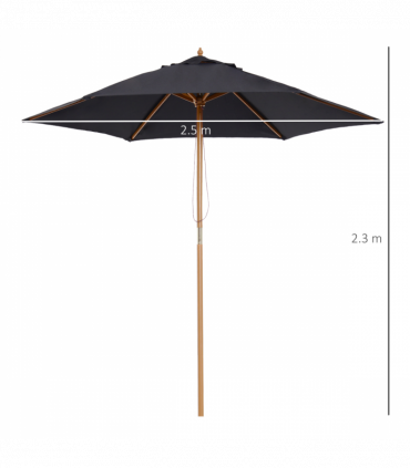 Wood Black 2.5m x 2.3m Garden Parasol Sun Shade Patio Outdoor Wooden Umbrella