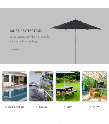 Wood Black 2.5m x 2.3m Garden Parasol Sun Shade Patio Outdoor Wooden Umbrella