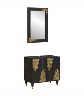 vidaXL Bathroom Cabinet Set Wall-mounted 2 pcs Black Solid Mango Wood