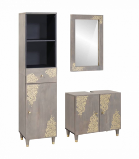 vidaXL Bathroom Cabinet Set with Drawer 3 pcs Grey Solid Mango Wood