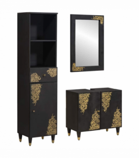 vidaXL Bathroom Cabinet Set with Drawer 3 pcs Black Solid Mango Wood