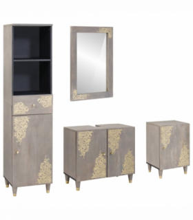 vidaXL Bathroom Cabinet Set with Drawer 4 pcs Grey Solid Mango Wood