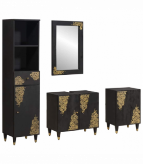 vidaXL Bathroom Cabinet Set with Drawer 4 pcs Black Solid Mango Wood