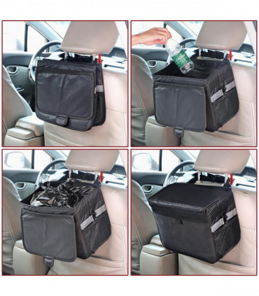 Car Rubbish Bin with Lid Waterproof Leakproof Interior- Large / Black