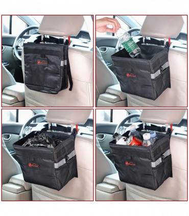 Car Rubbish Bin with Lid Waterproof Leakproof Interior- Medium / Black