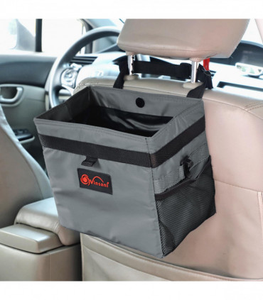 Car Rubbish Bin with Lid Waterproof Leakproof Interior- Medium / Grey