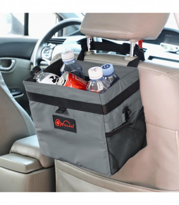 Car Rubbish Bin with Lid Waterproof Leakproof Interior- Medium / Grey