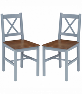 Dining Chairs Set of 2, Pine Wood Frame, Cross Back for Kitchen Grey