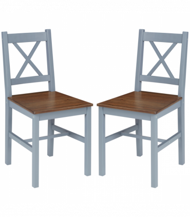 Dining Chairs Set of 2, Pine Wood Frame, Cross Back for Kitchen Grey
