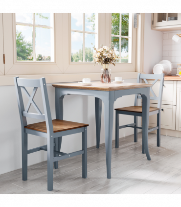Dining Chairs Set of 2, Pine Wood Frame, Cross Back for Kitchen Grey