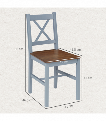 Dining Chairs Set of 2, Pine Wood Frame, Cross Back for Kitchen Grey
