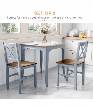 Dining Chairs Set of 2, Pine Wood Frame, Cross Back for Kitchen Grey