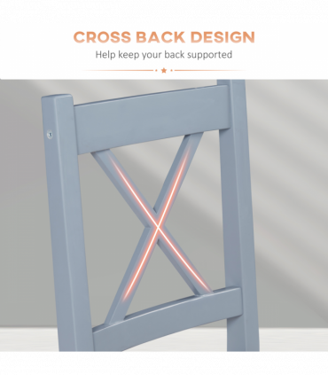 Dining Chairs Set of 2, Pine Wood Frame, Cross Back for Kitchen Grey