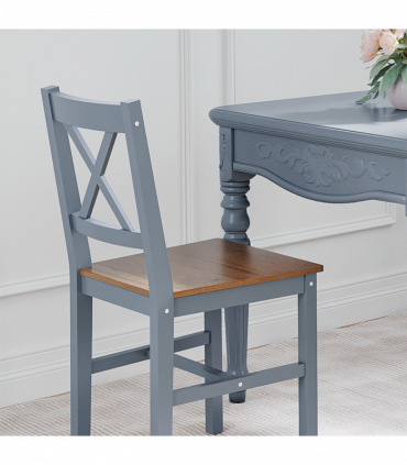 Dining Chairs Set of 2, Pine Wood Frame, Cross Back for Kitchen Grey