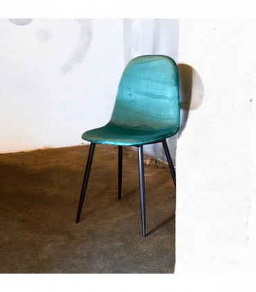 GREEN FABRIC CHAIR BLACK METAL LEGS