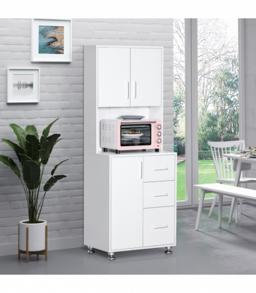 Kitchen Buffet Storage,2 Cabinets, 3 Drawers , 60x40x150cm, White